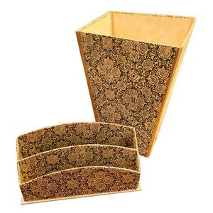 Handmade Italian teal & tan office accessories, letter holder, scrap bin cover